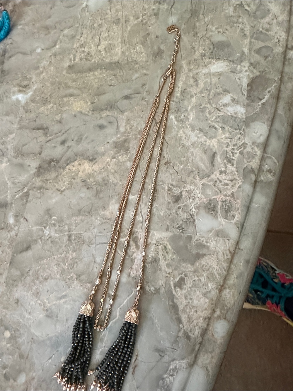 Kendra Scott Monique Lariat Necklace Rose Gold Brown Pyrite Tassels – Retired